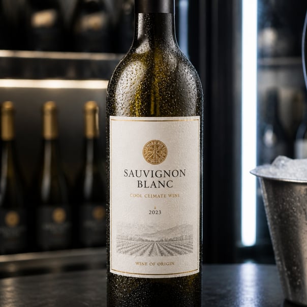 Garrafa de vinho refrigerada com rótulo resistente à humidade e ao frio